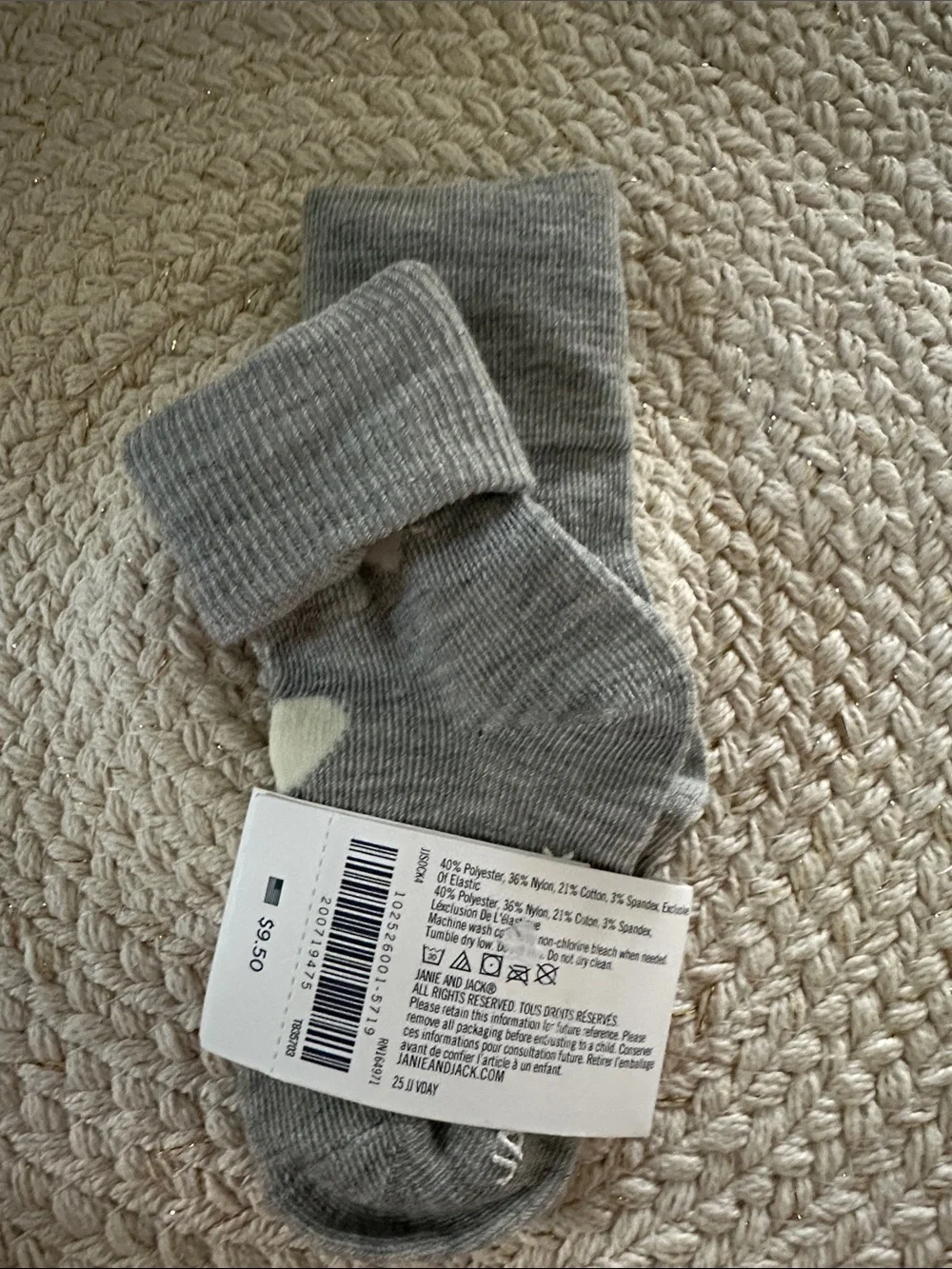 Janie and Jack Grey Baby Socks with Cream Hearts NWT